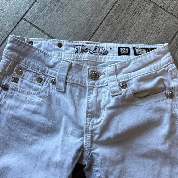 Miss Me Jeans Womens 25 White Signature Skinny Low Rise Metallic Western - Picture 8 of 9